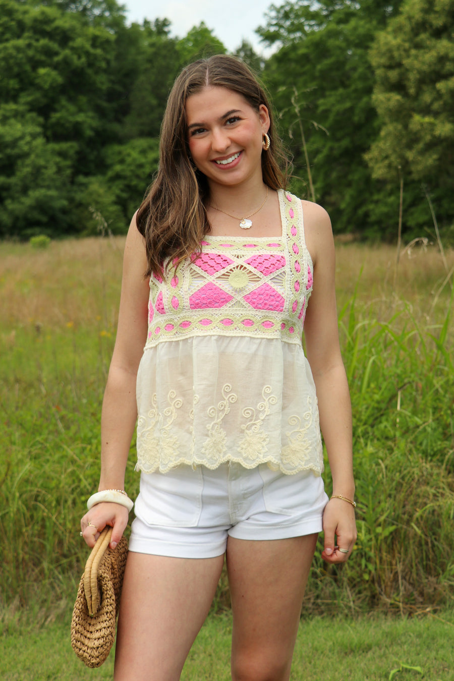 Whisper Loom Embroidered Peplum Crochet Tank Top - Madison and Mallory
