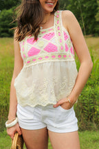 Whisper Loom Embroidered Peplum Crochet Tank Top - Madison and Mallory