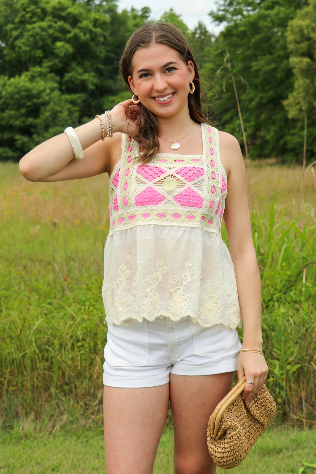 Whisper Loom Embroidered Peplum Crochet Tank Top - Madison and Mallory
