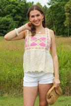 Whisper Loom Embroidered Peplum Crochet Tank Top - Madison and Mallory