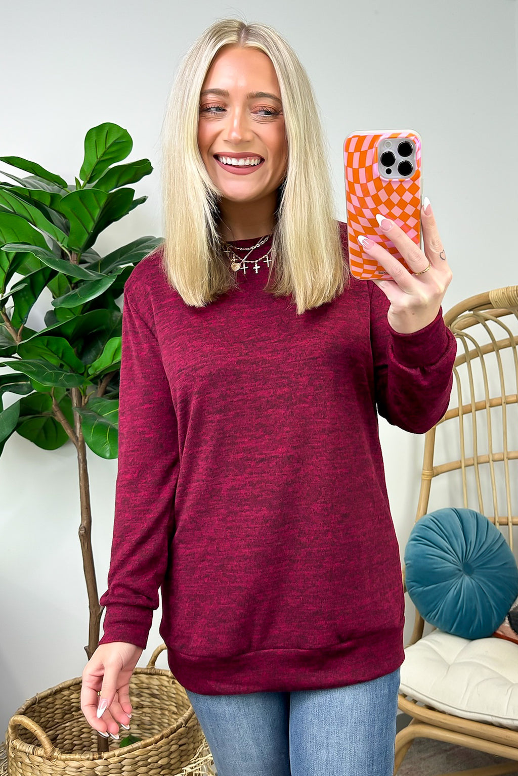 Burgundy / S Whittnie Two Tone Knit Long Sleeve Top - FINAL SALE - Madison and Mallory