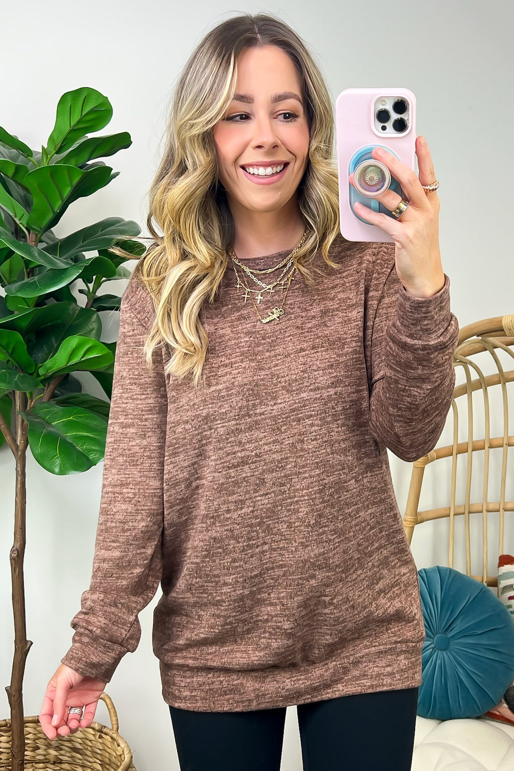 Mocha / S Whittnie Two Tone Knit Long Sleeve Top - FINAL SALE - Madison and Mallory