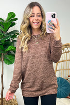 Mocha / S Whittnie Two Tone Knit Long Sleeve Top - FINAL SALE - Madison and Mallory