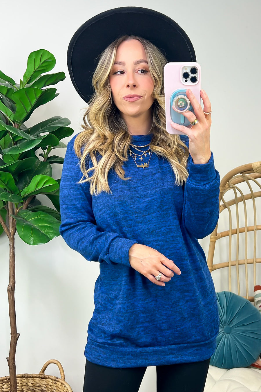 Deep Blue / S Whittnie Two Tone Knit Long Sleeve Top - FINAL SALE - Madison and Mallory