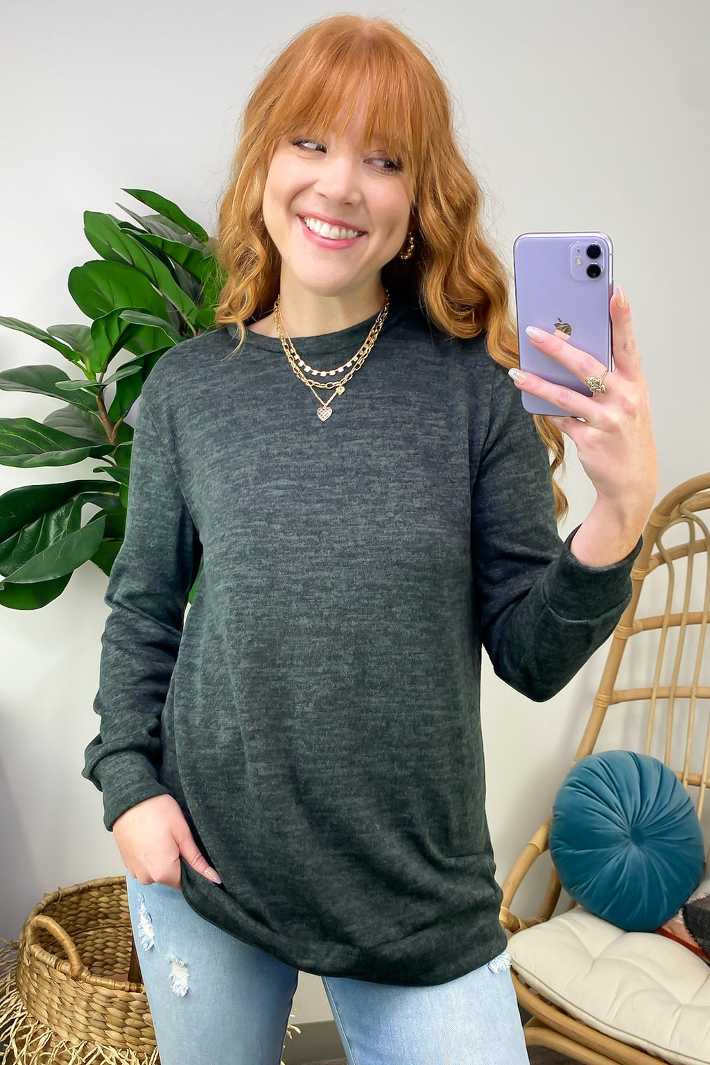 Hunter Green / S Whittnie Two Tone Knit Long Sleeve Top - FINAL SALE - Madison and Mallory