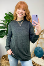 Hunter Green / S Whittnie Two Tone Knit Long Sleeve Top - FINAL SALE - Madison and Mallory