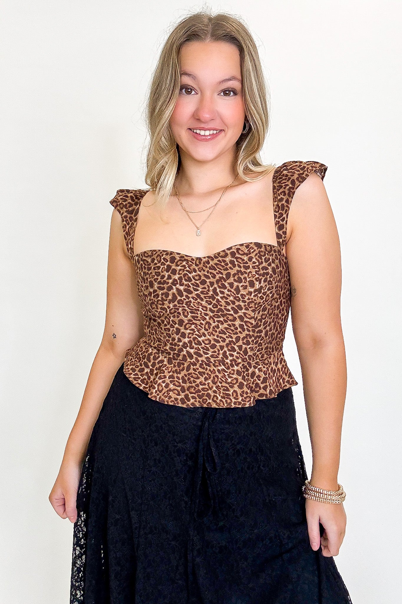 S / Mocha Wild Frill Animal Print Ruffle Hem Top - Madison and Mallory