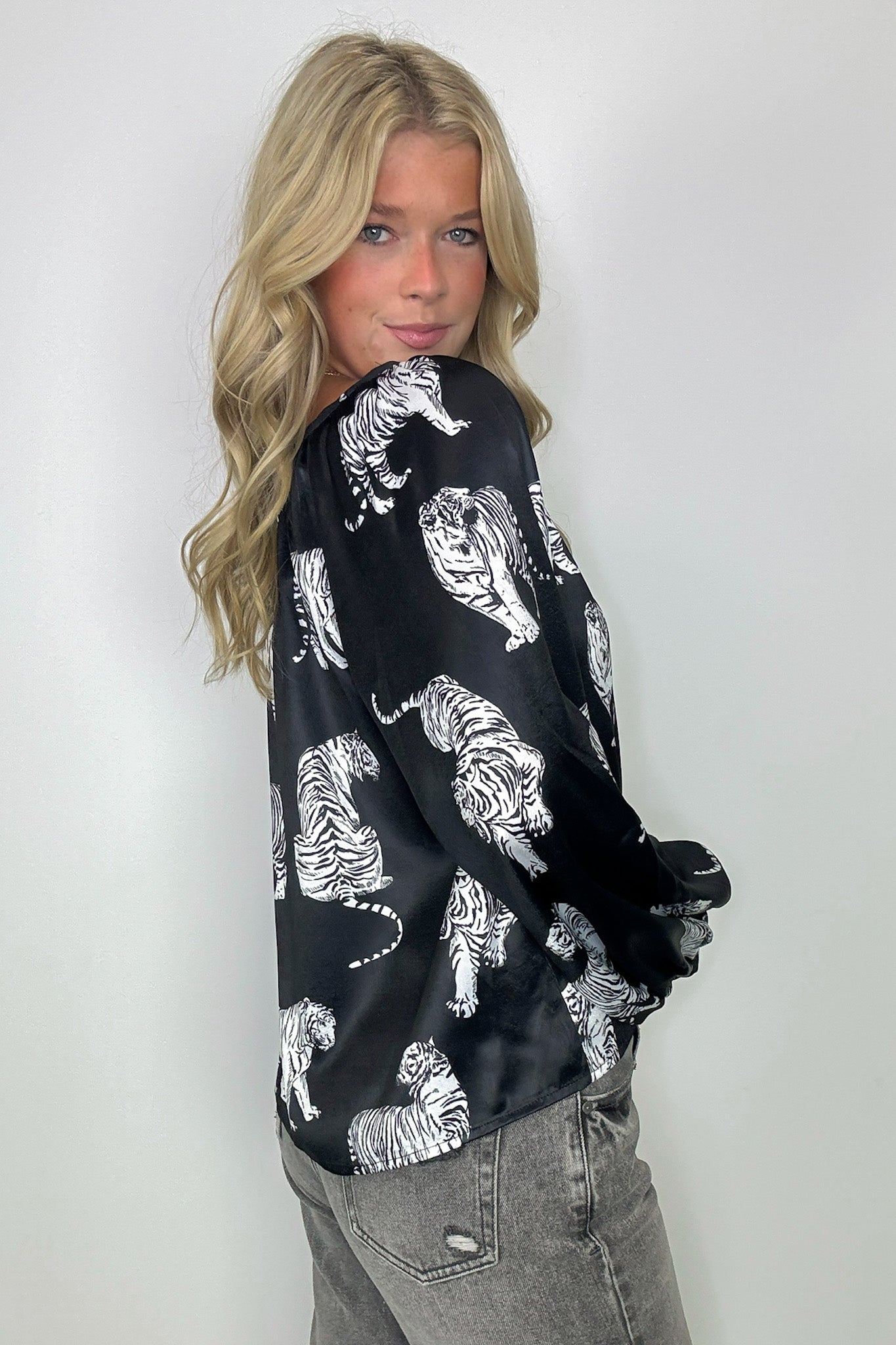 Wild Life Tiger Print Satin Top - FINAL SALE - Madison and Mallory