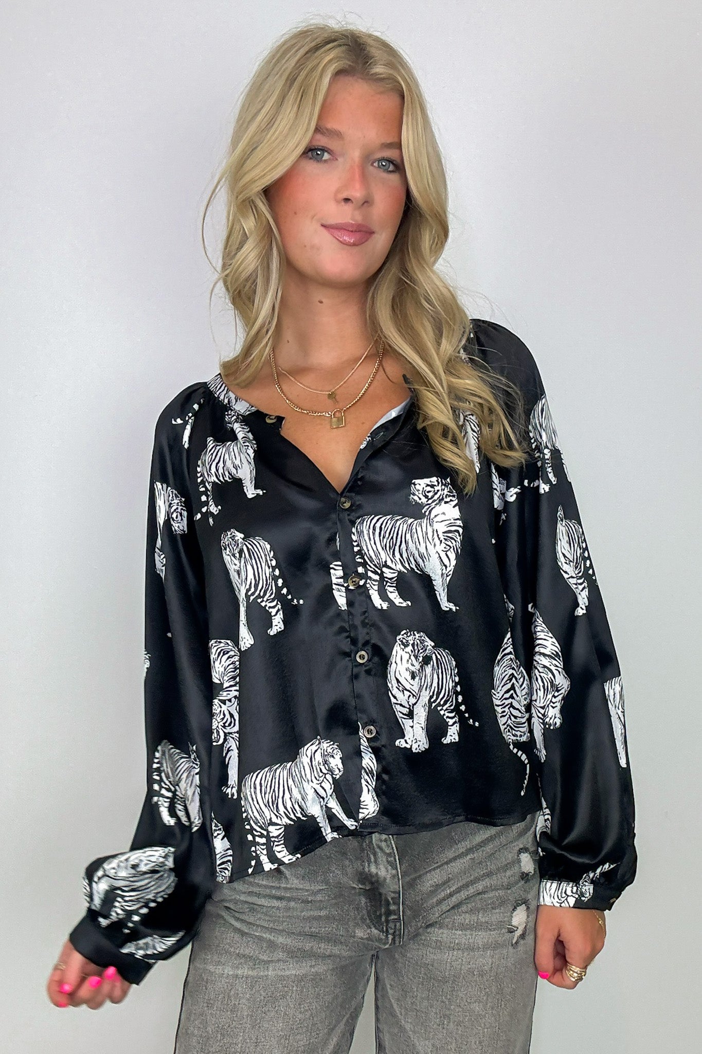 Wild Life Tiger Print Satin Top - FINAL SALE - Madison and Mallory