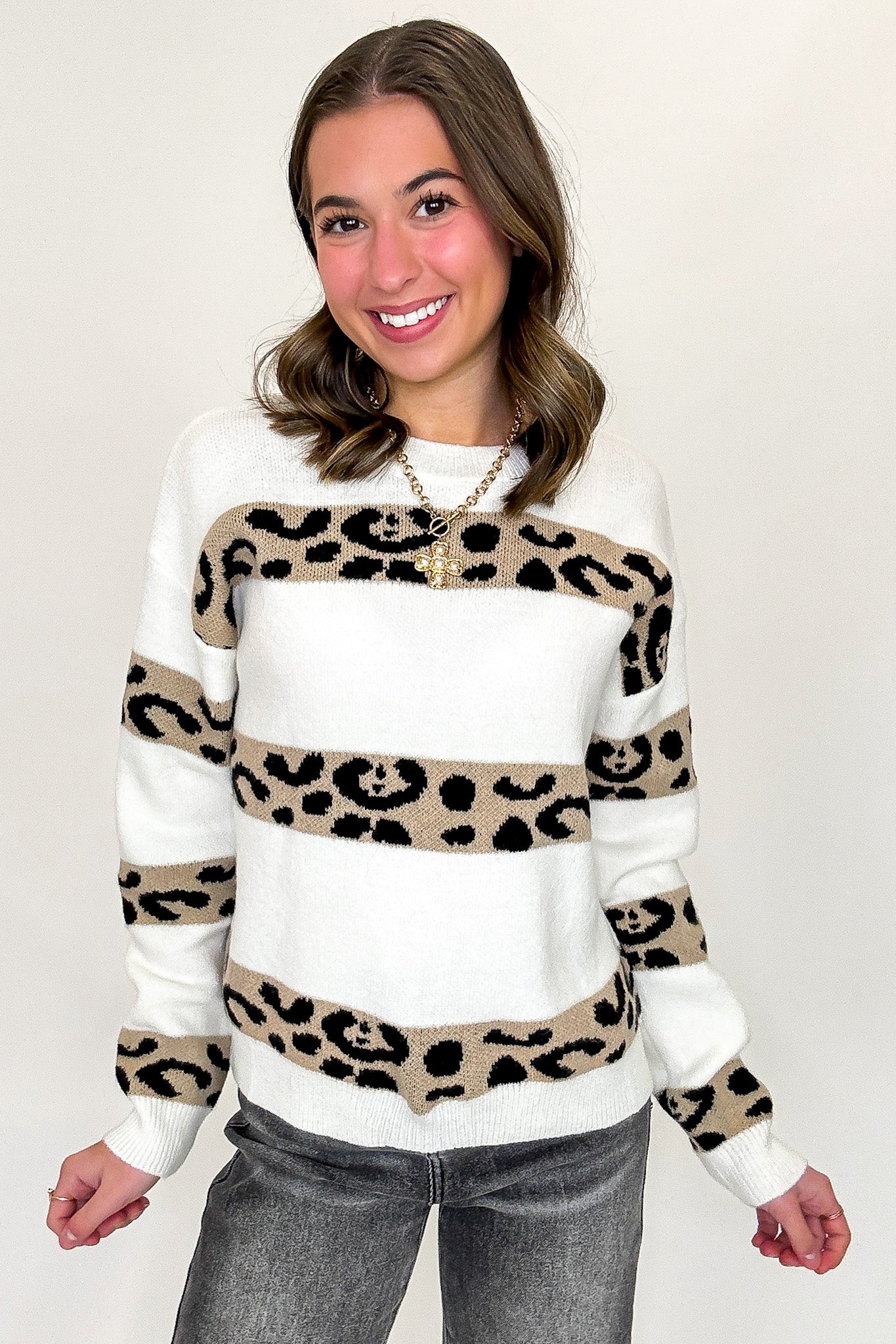 Wild Lines Crew Neck Animal Print Striped Knit Sweater - Madison and Mallory