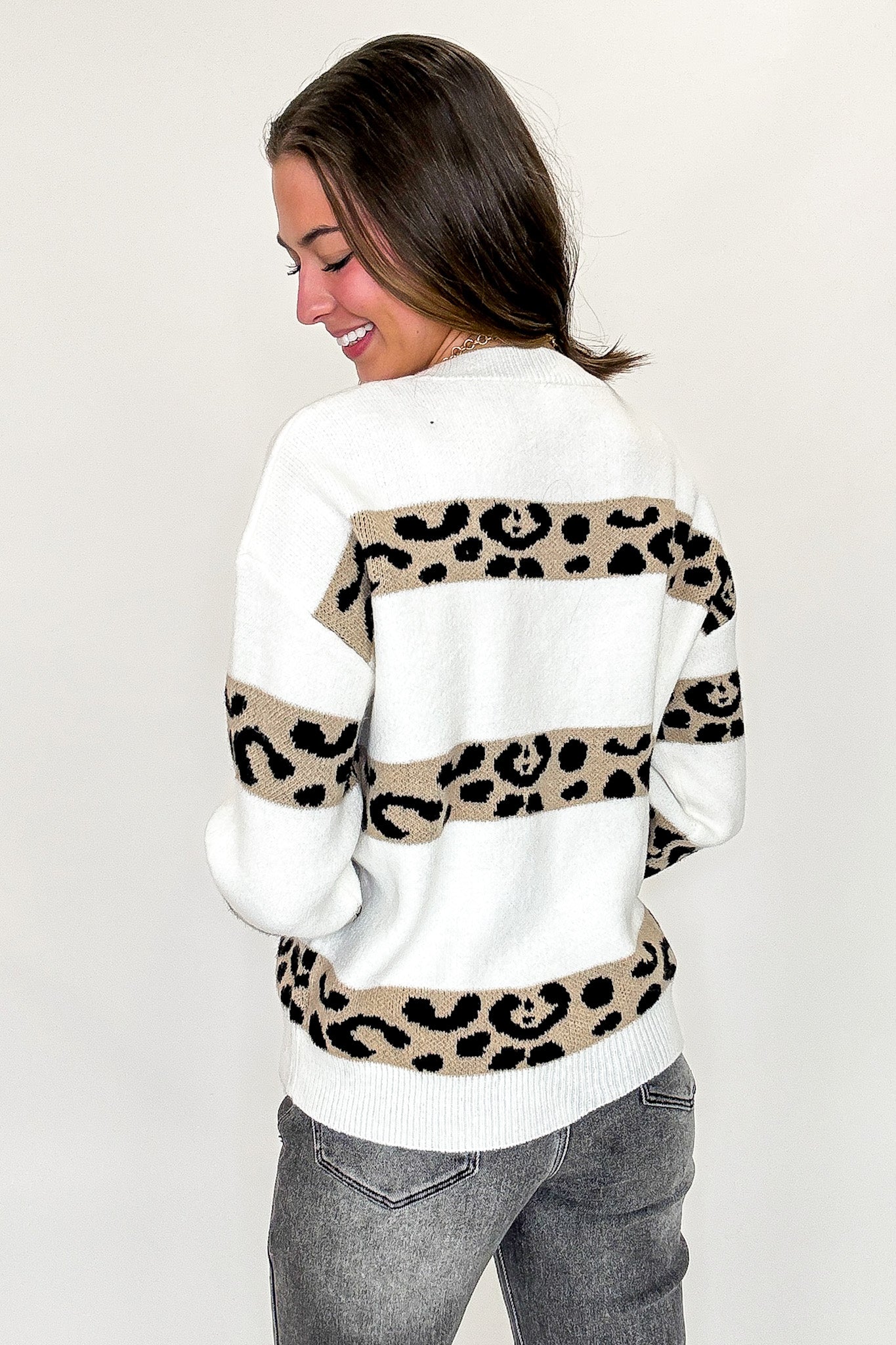 Wild Lines Crew Neck Animal Print Striped Knit Sweater - Madison and Mallory