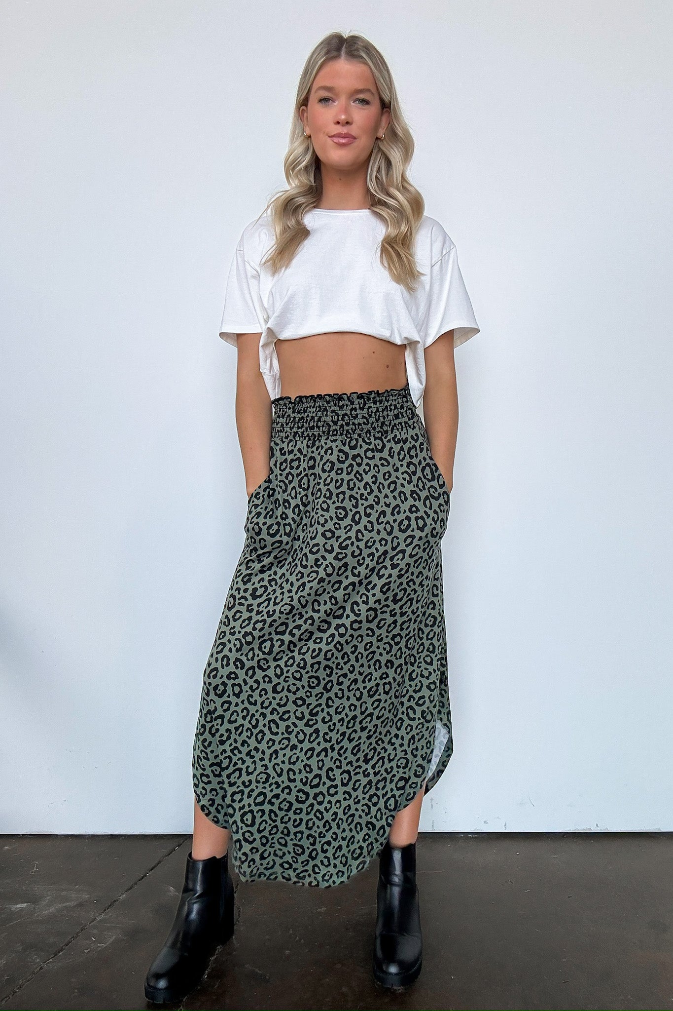 S / Olive Wild Side Animal Print Maxi Skirt - Madison and Mallory