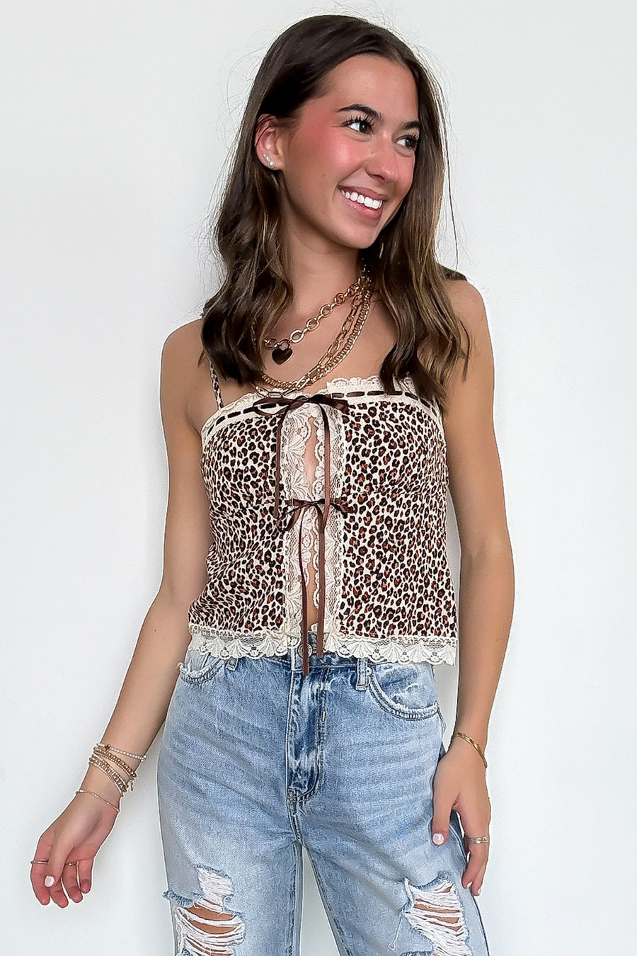 Wild Temptation Animal Print Lace Detail Top - Madison and Mallory