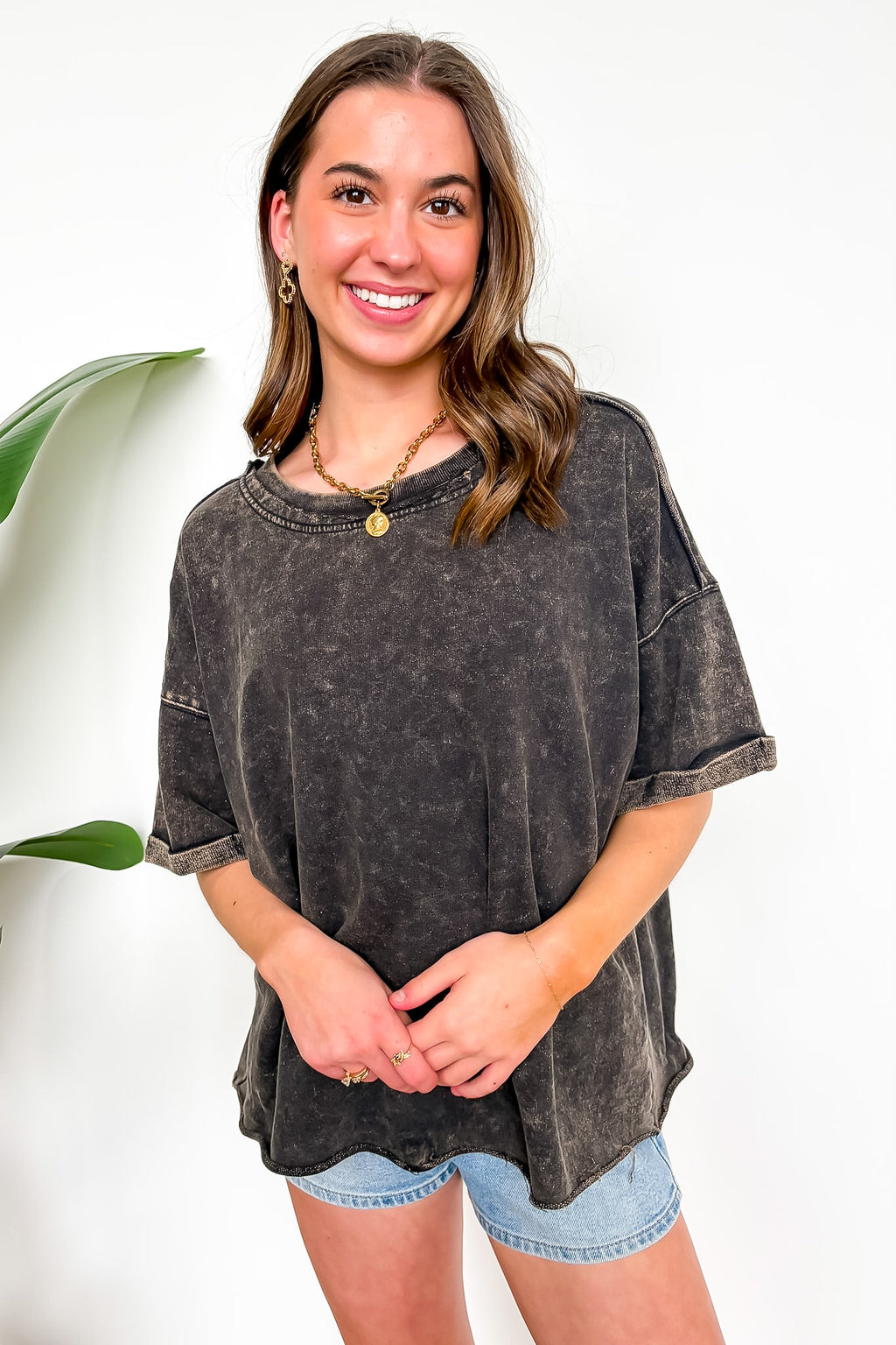 Ash Black / SM Wild Drift Acid Wash Relaxed Top - Madison and Mallory