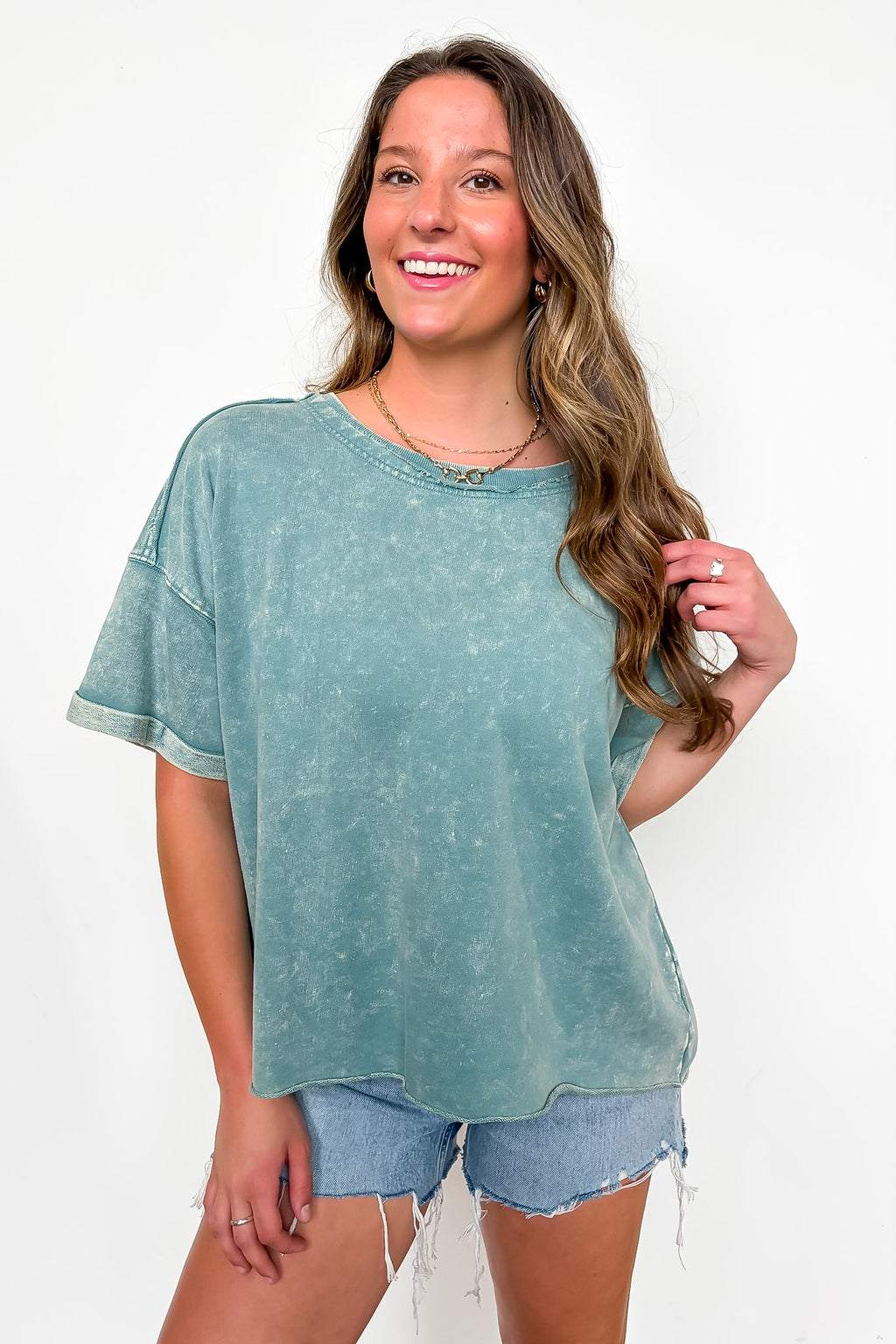 Ash Blue / SM Wild Drift Acid Wash Relaxed Top - Madison and Mallory
