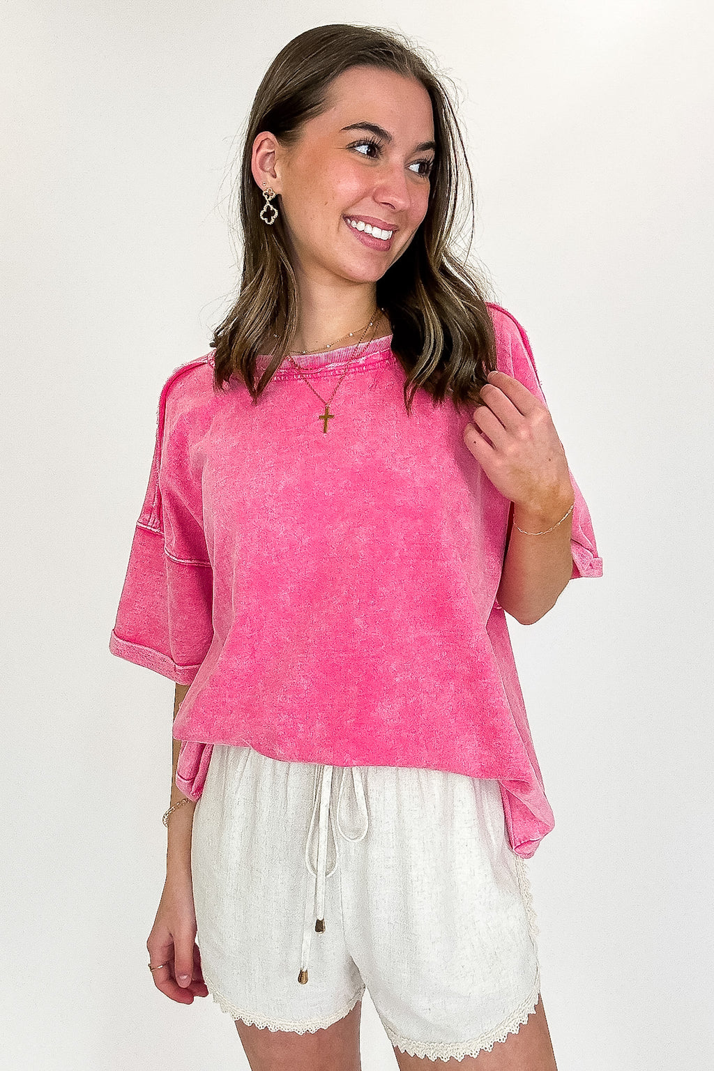 Fuchsia / SM Wild Drift Acid Wash Relaxed Top - Madison and Mallory