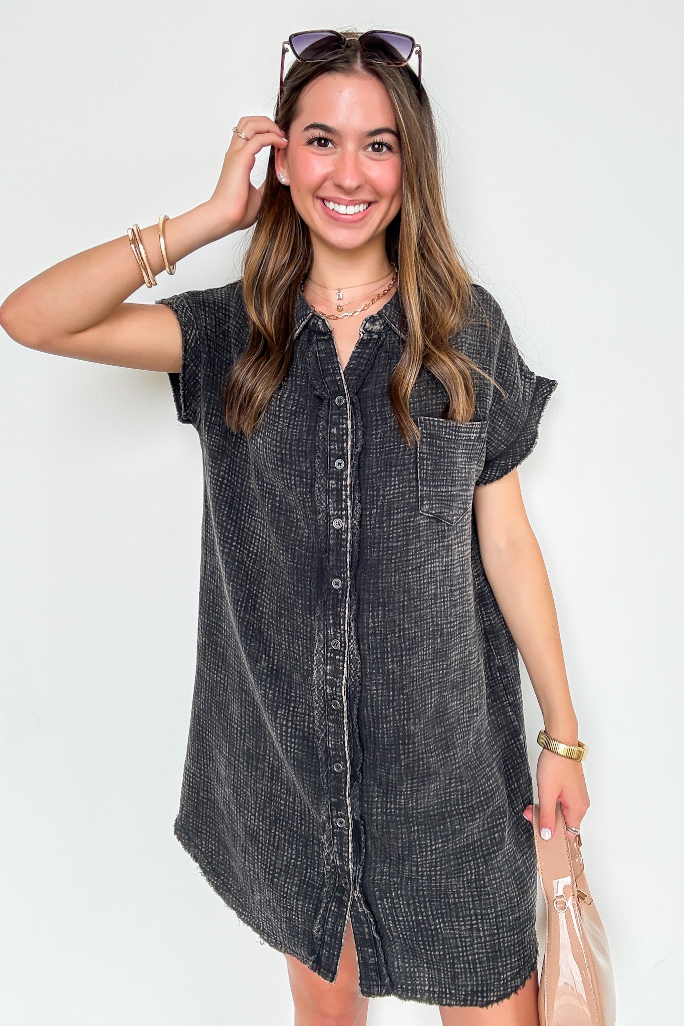 Wild Honey Washed Double Gauze Button Down Shirt Dress - Madison and Mallory