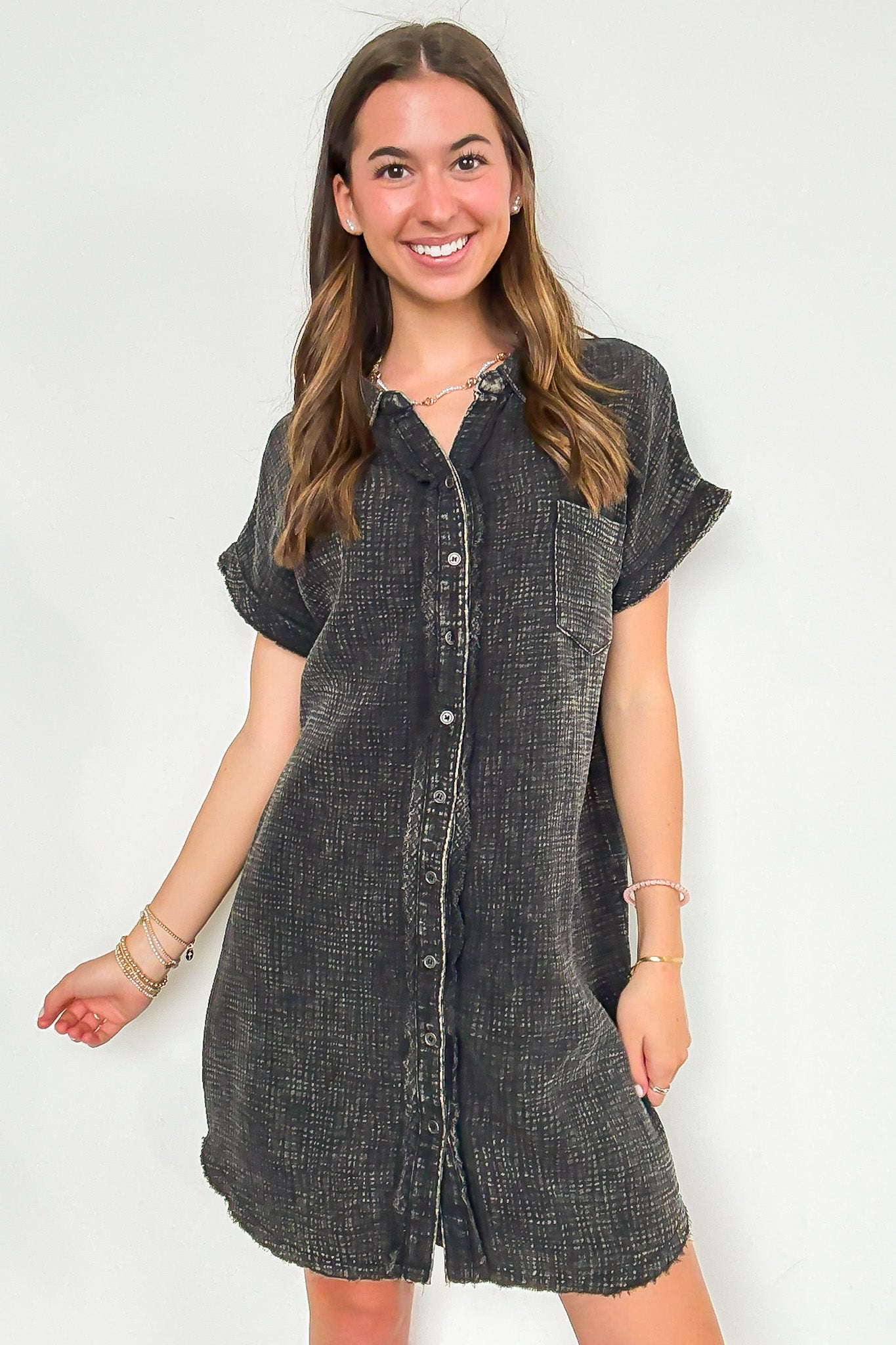 Wild Honey Washed Double Gauze Button Down Shirt Dress - Madison and Mallory