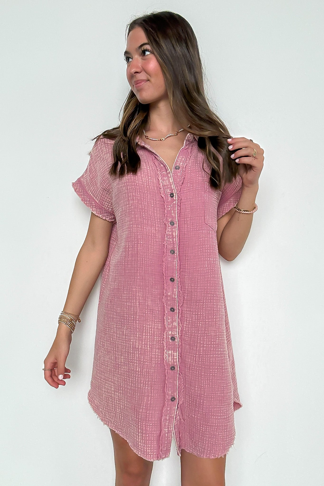 Wild Honey Washed Double Gauze Button Down Shirt Dress - Madison and Mallory