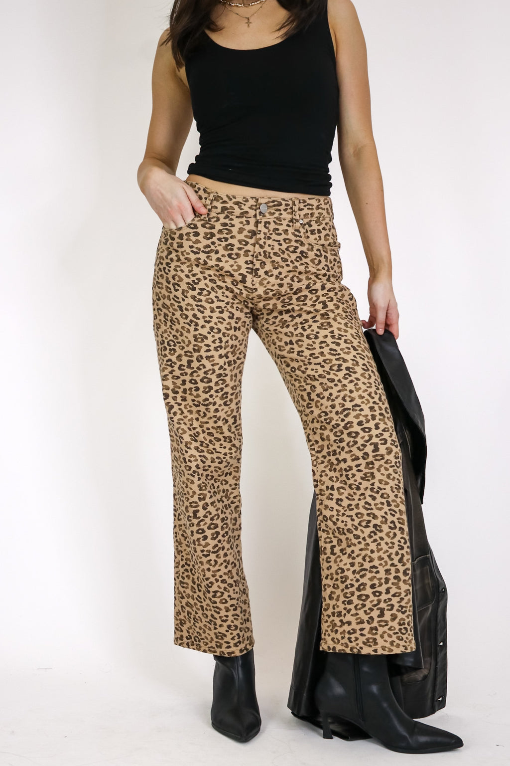 1 / Camel Wild Intent Animal Print Straight Leg Pants - Madison and Mallory