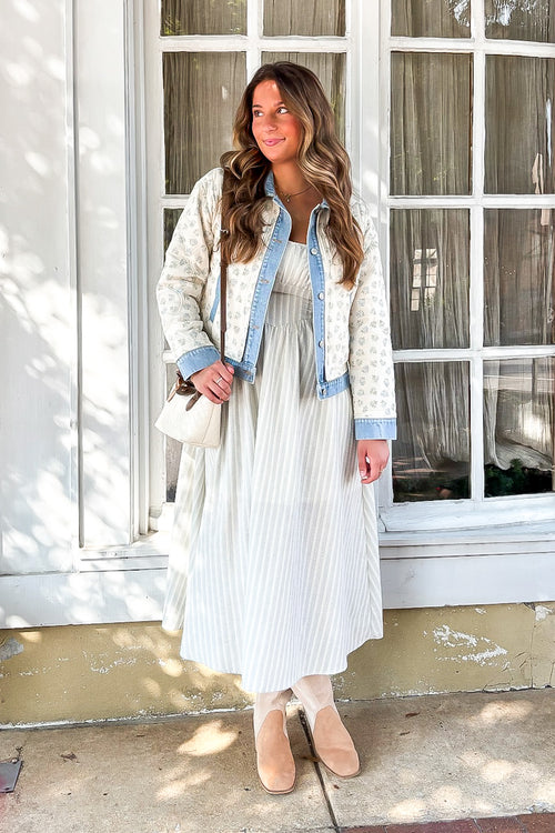 Wildflower Wash Floral Quilted Denim Jacket