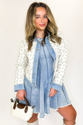 S / Ivory/Blue Wildflower Wash Floral Quilted Denim Jacket - FINAL SALE - Madison and Mallory