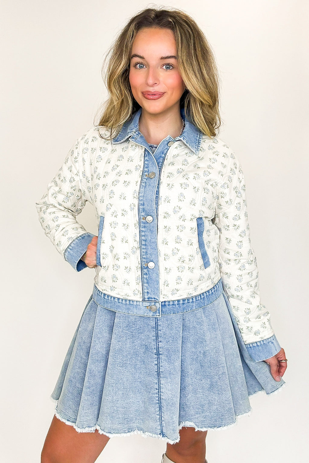 Wildflower Wash Floral Quilted Denim Jacket - FINAL SALE - Madison and Mallory