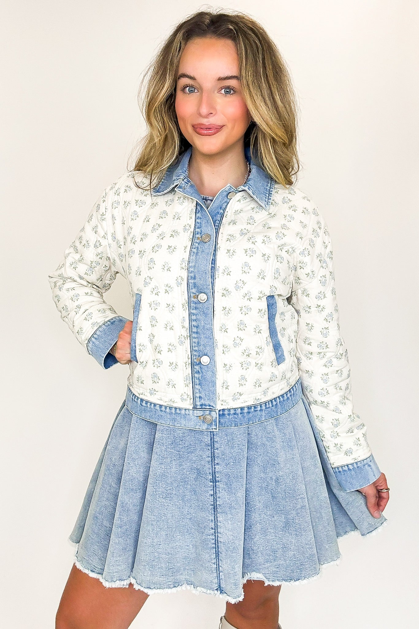 Wildflower Wash Floral Quilted Denim Jacket - Madison and Mallory