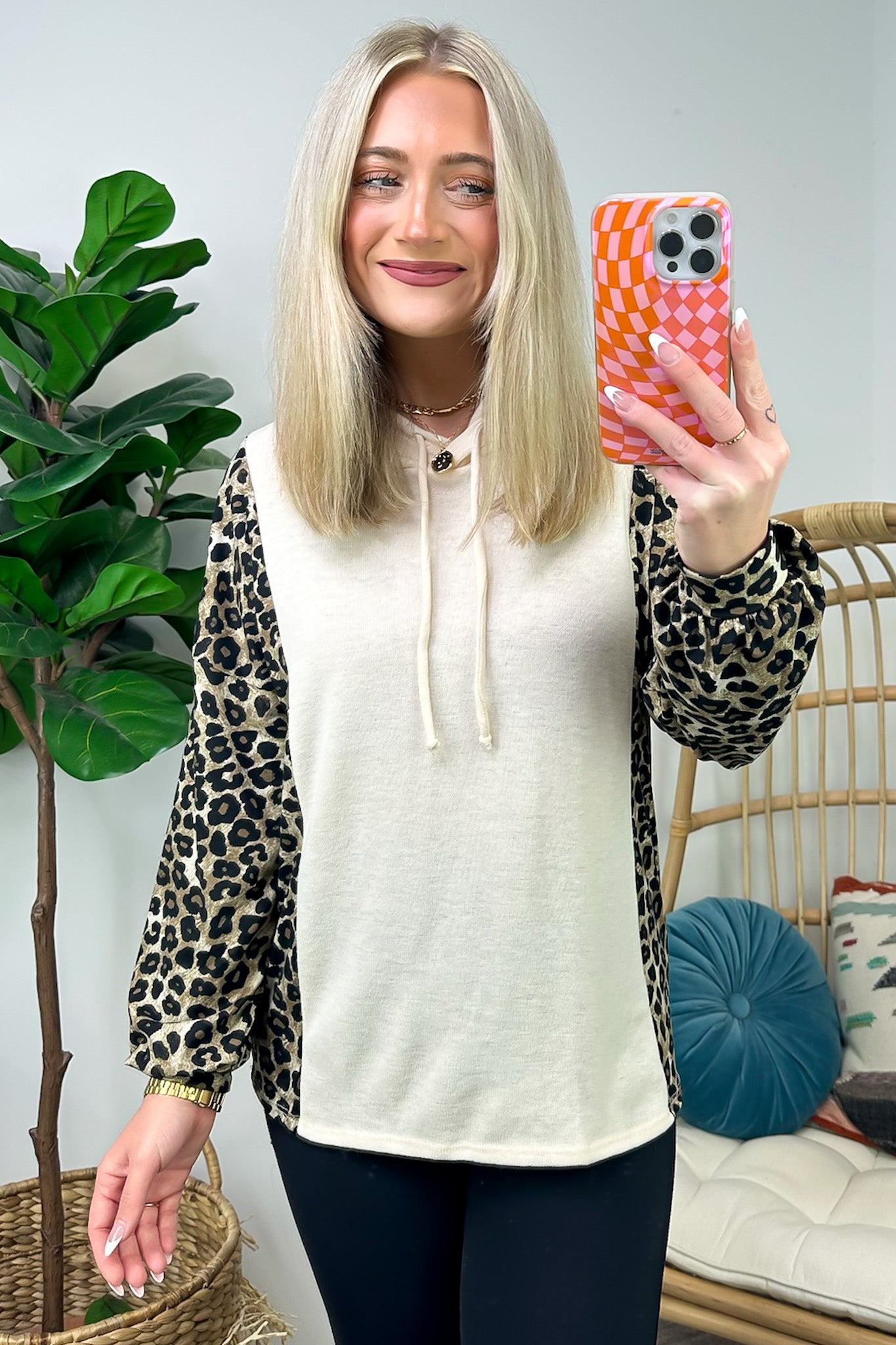  Wildly Thriving Animal Print Contrast Hooded Top - FINAL SALE - Madison and Mallory