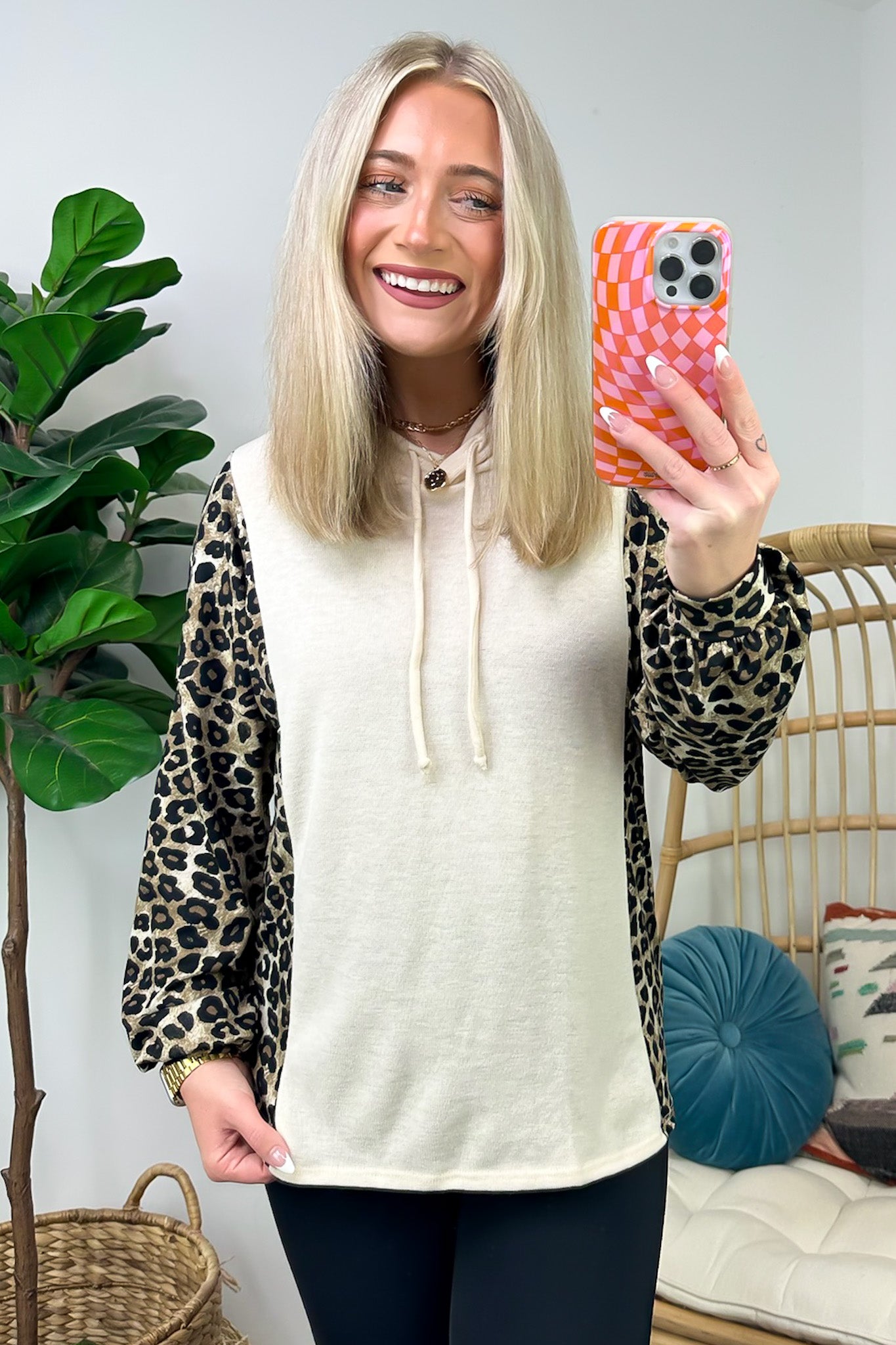  Wildly Thriving Animal Print Contrast Hooded Top - FINAL SALE - Madison and Mallory