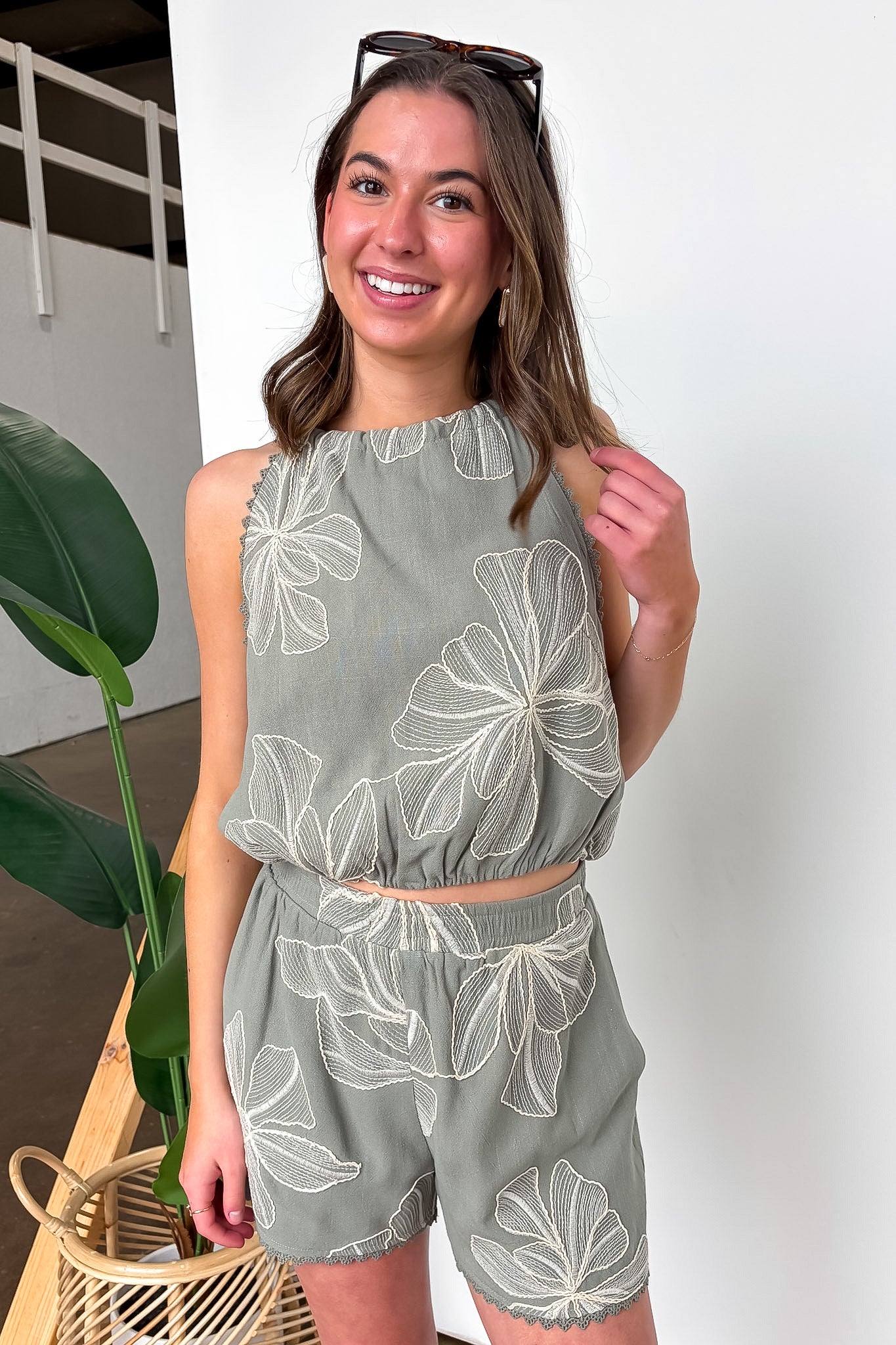 Willow Bloom Floral Embroidered Halter Tie Top