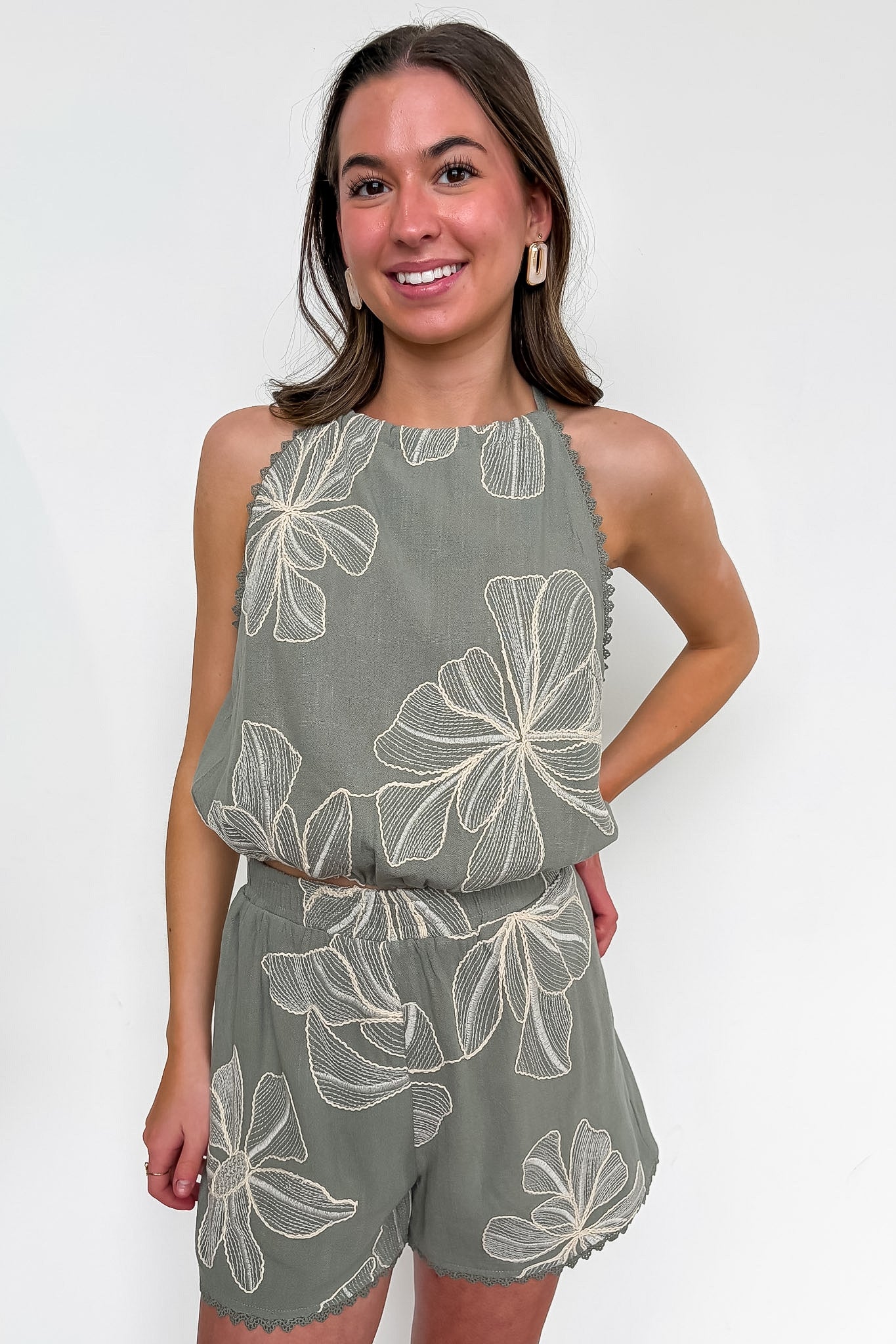 Willow Bloom Floral Embroidered Halter Tie Top