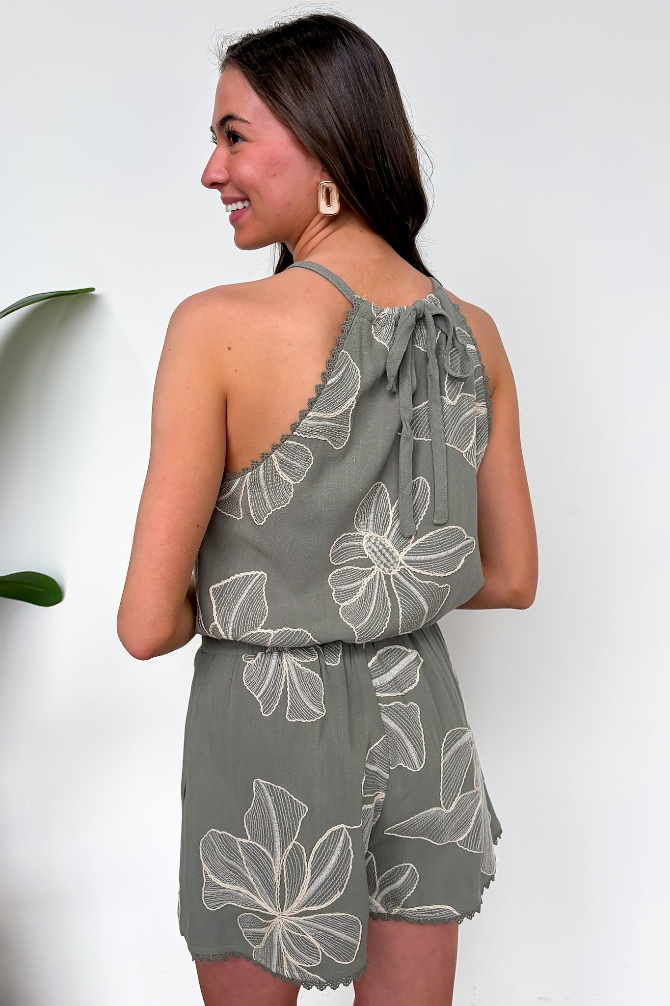 Willow Bloom Floral Embroidered Halter Tie Top