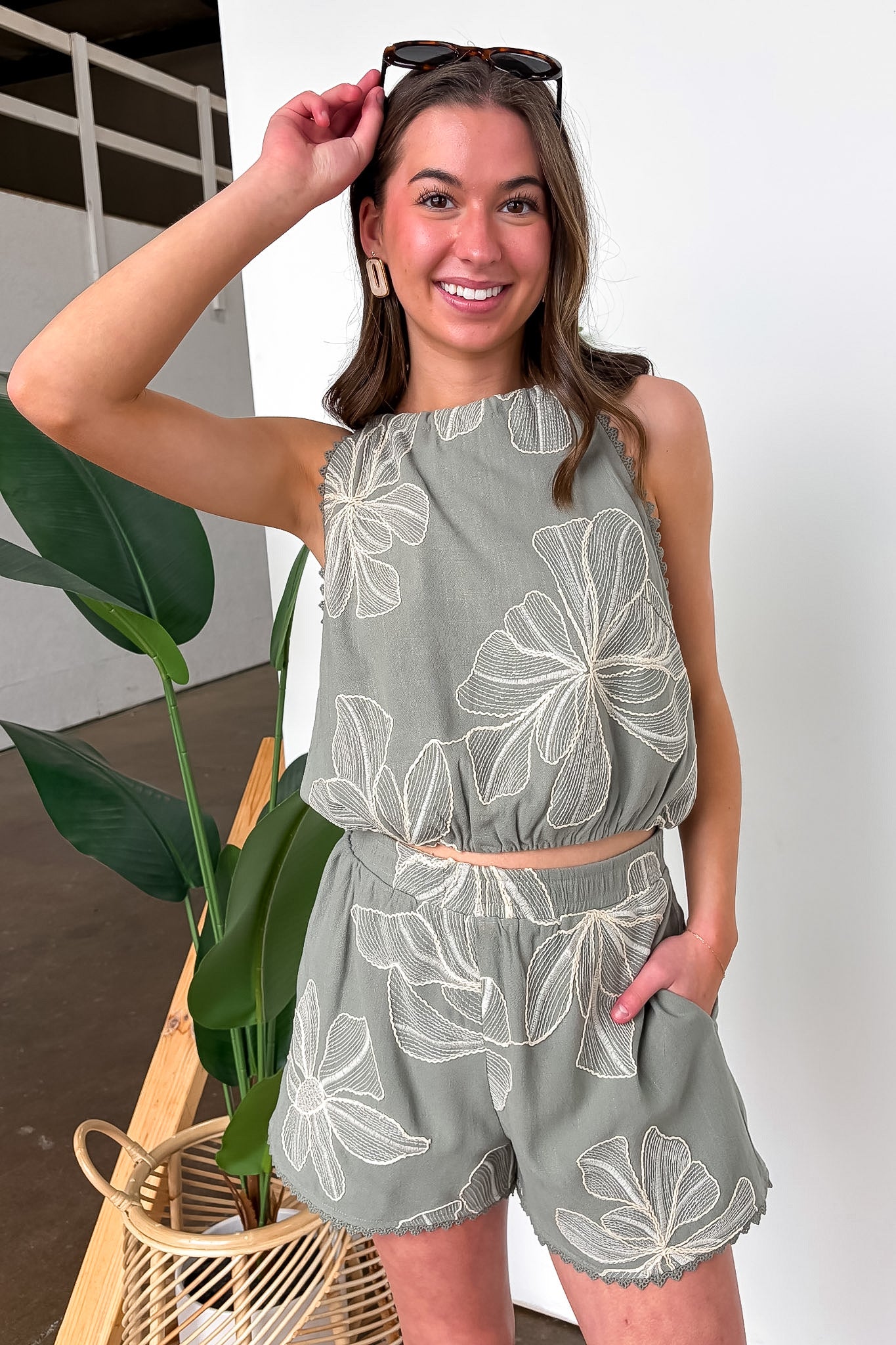 Willow Bloom Floral Embroidered Halter Tie Top