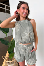 Willow Bloom Floral Embroidered Halter Tie Top - Madison and Mallory