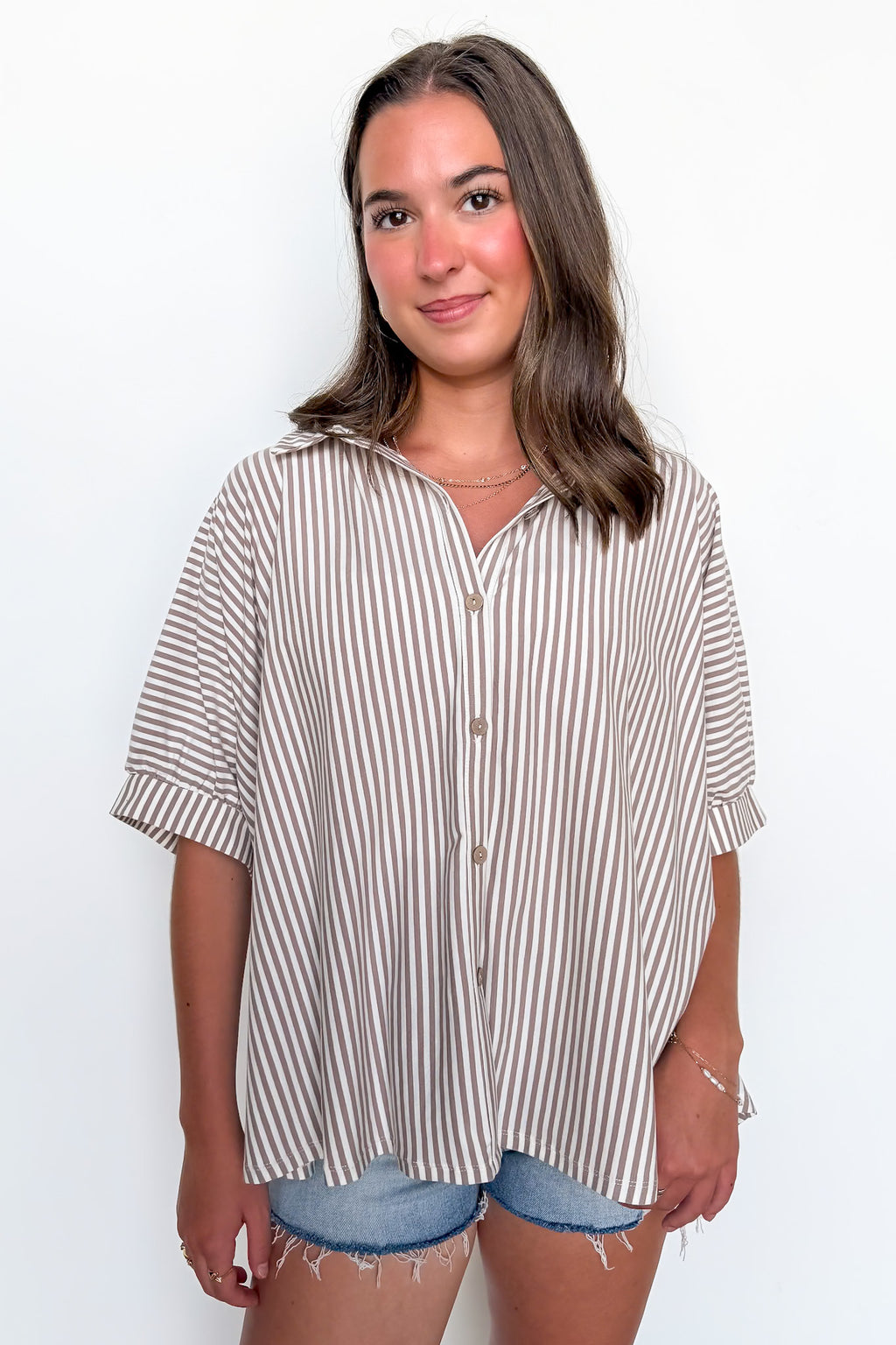 Ash Mocha / SM Willow Striped Oversized Top - Madison and Mallory