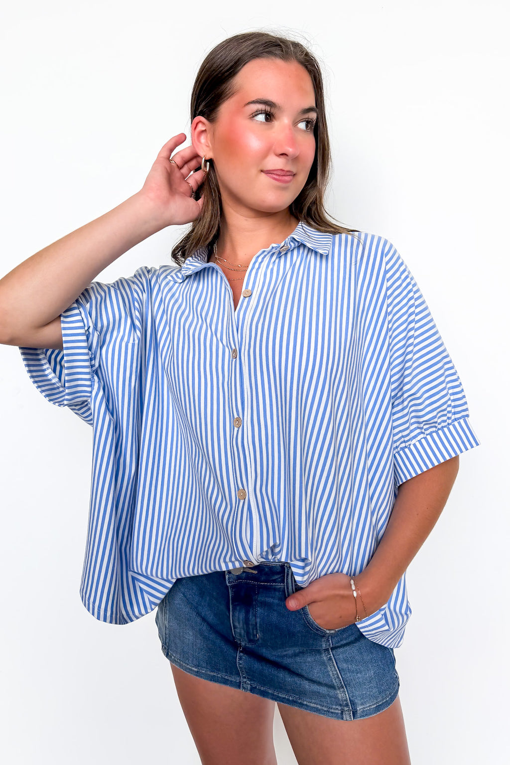 Cornflower Blue / SM Willow Striped Oversized Top - Madison and Mallory