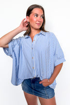 Cornflower Blue / SM Willow Striped Oversized Top - Madison and Mallory
