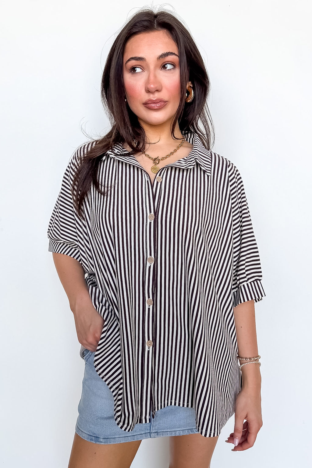 Dark Brown / SM Willow Striped Oversized Top - Madison and Mallory
