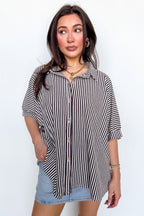 Dark Brown / SM Willow Striped Oversized Top - Madison and Mallory