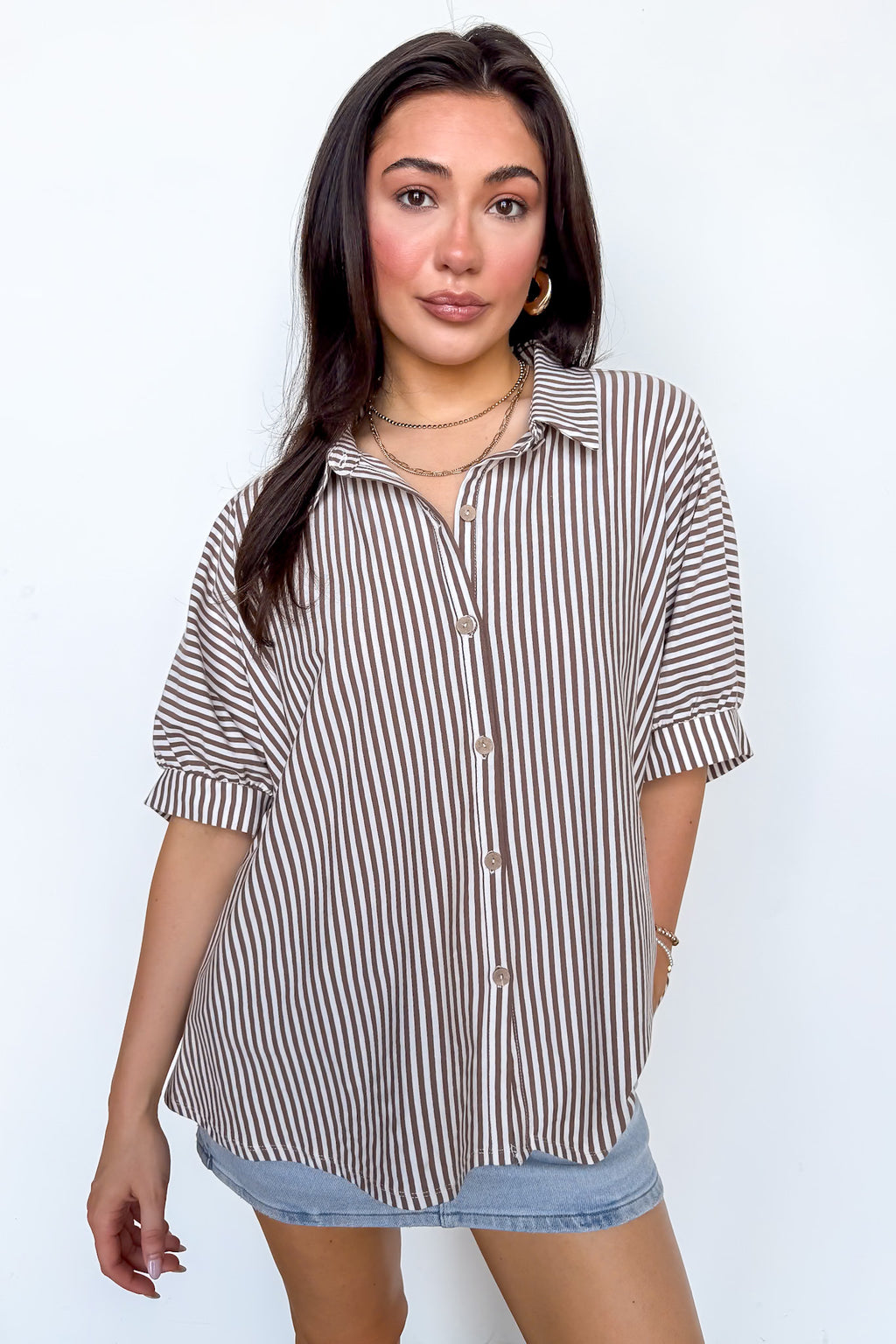 Mocha / SM Willow Striped Oversized Top - Madison and Mallory