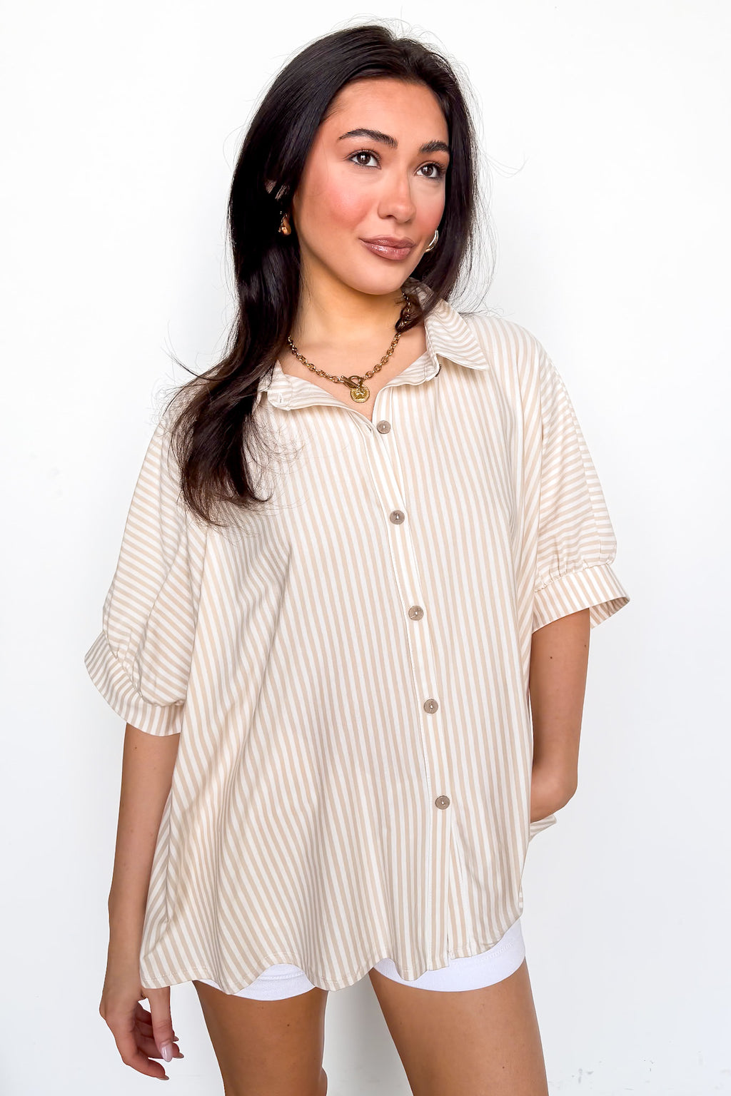 Taupe / SM Willow Striped Oversized Top - Madison and Mallory