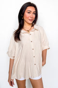 Taupe / SM Willow Striped Oversized Top - Madison and Mallory