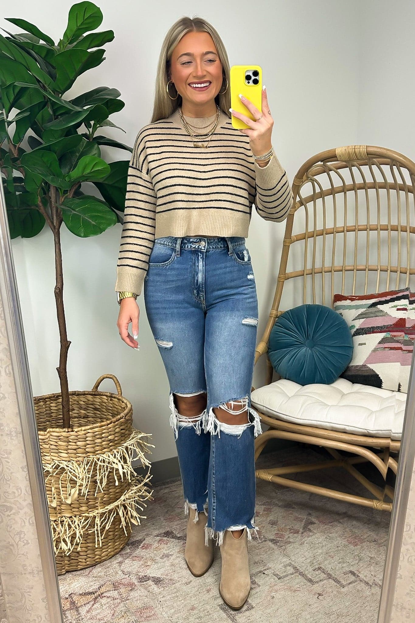  Winter Retreat Cropped Stripe Knit Pullover Sweater - Madison and Mallory