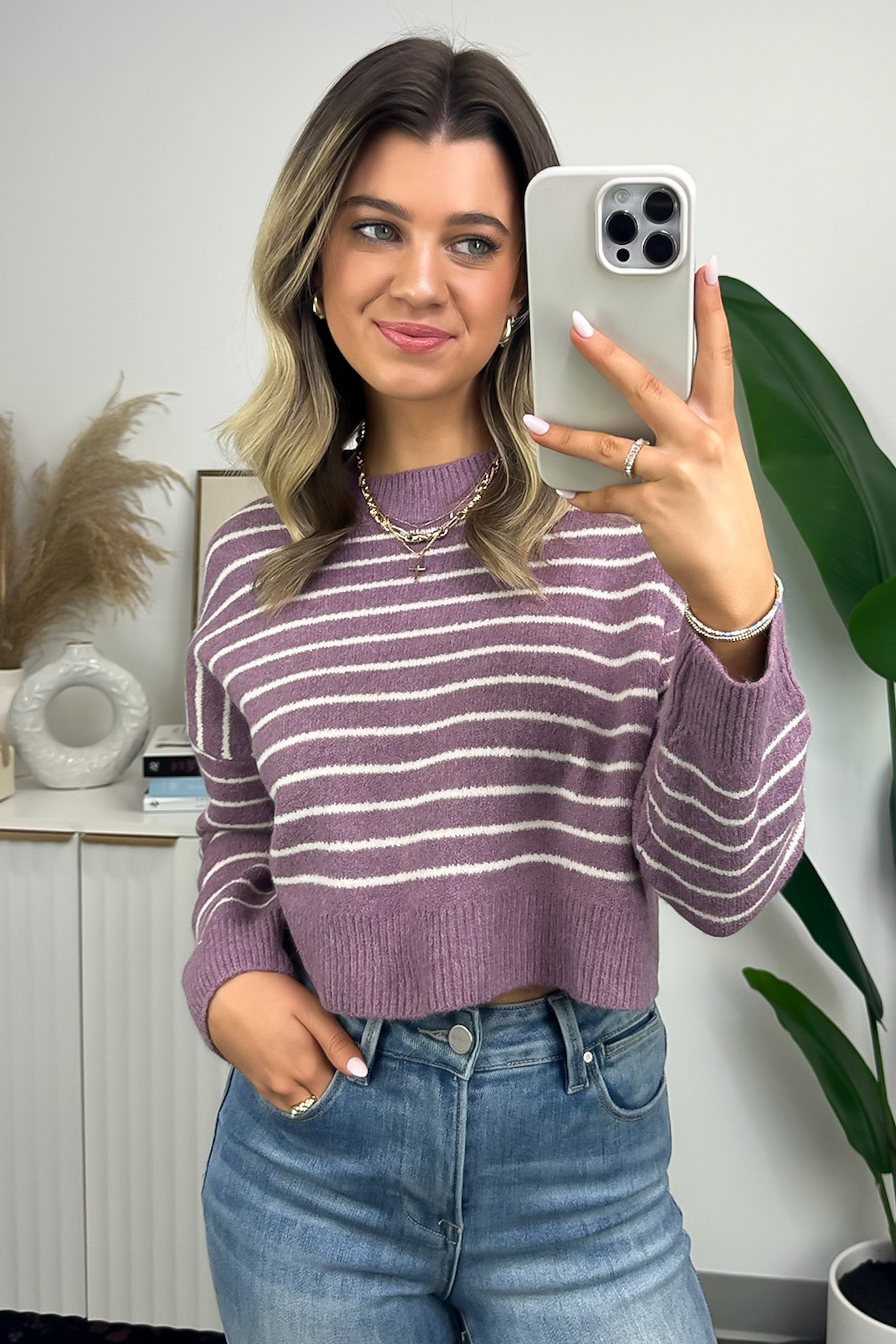 Winter Retreat Cropped Stripe Knit Pullover Sweater - Madison and Mallory