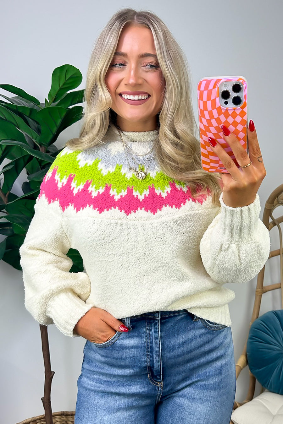  Winter Vibes Mock Neck Knit Detail Sweater - FINAL SALE - Madison and Mallory