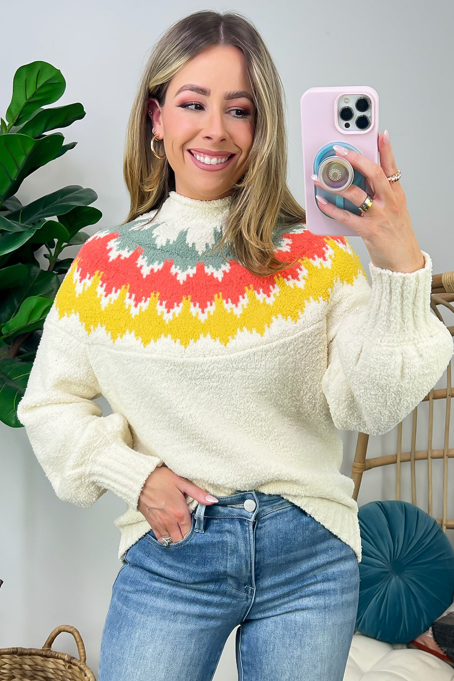  Winter Vibes Mock Neck Knit Detail Sweater - FINAL SALE - Madison and Mallory