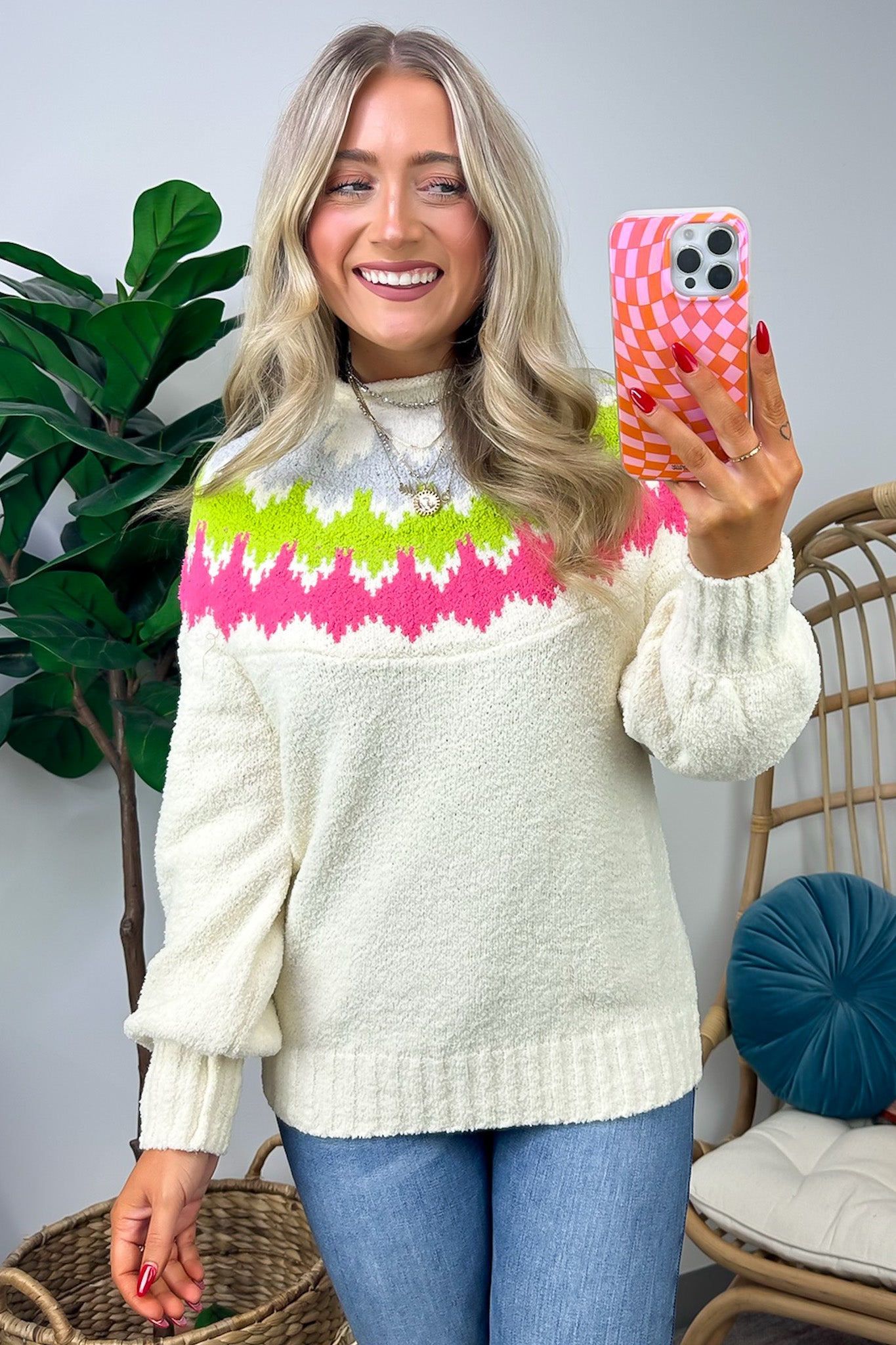 Apple Green / S Winter Vibes Mock Neck Knit Detail Sweater - FINAL SALE - Madison and Mallory