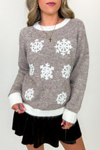 S / Taupe Winter Whimsy Snowflake Embroidered Applique Sweater - FINAL SALE - Madison and Mallory