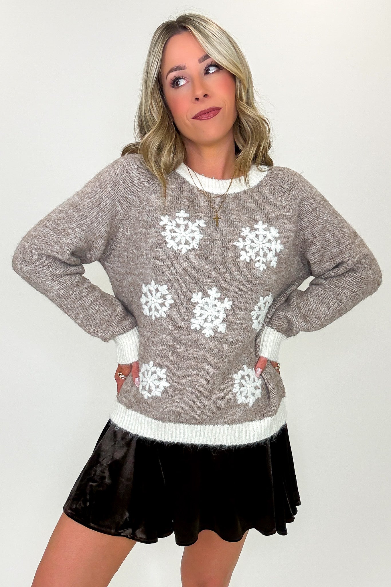 Winter Whimsy Snowflake Embroidered Applique Sweater